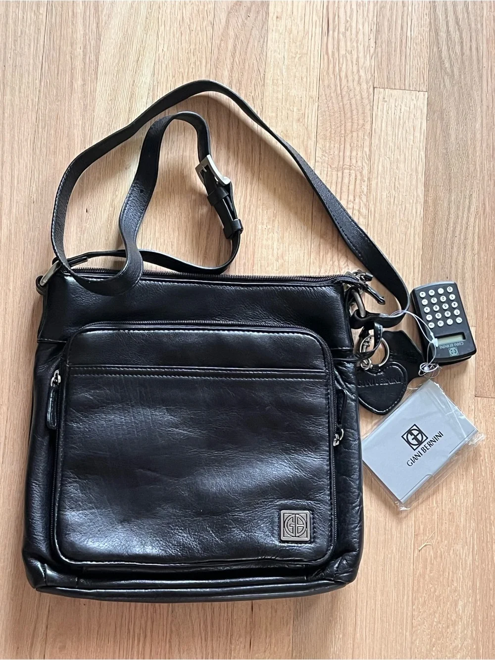 Giani Bernini Black Leather Messenger / Crossbody Bag